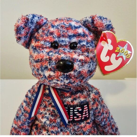 Ty Beanie Baby USA Bear Plush Stuffed Animal Red White Blue Tags 2000 W/ Case - Picture 2 of 7